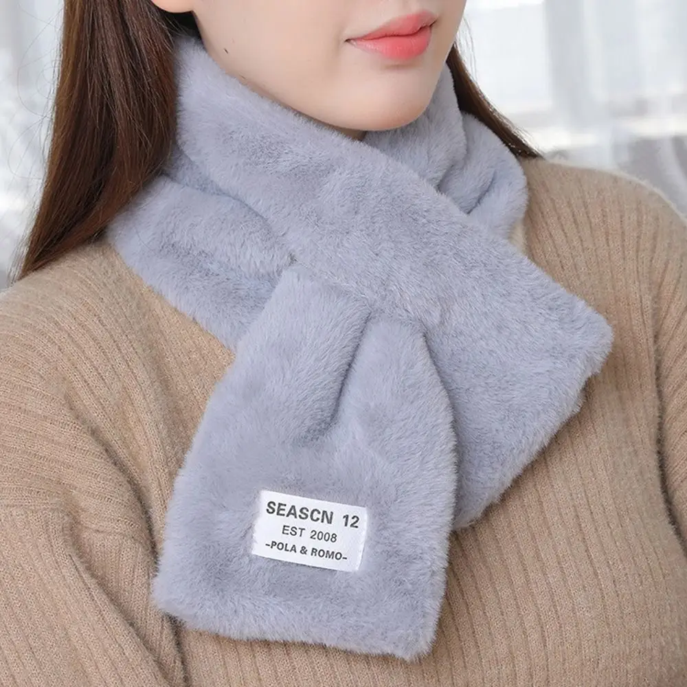 Winter Warm Solid Color Cross Scarf Faux Rabbit Fur Thicken Neckerchief Wrap Neck Scarf Girls