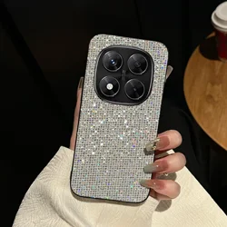 Luxury Shiny Black and White Grid Pattern Fashion Phone Case, Shockproof Glitter Shell for Redmi Note 14ProPlus (White)