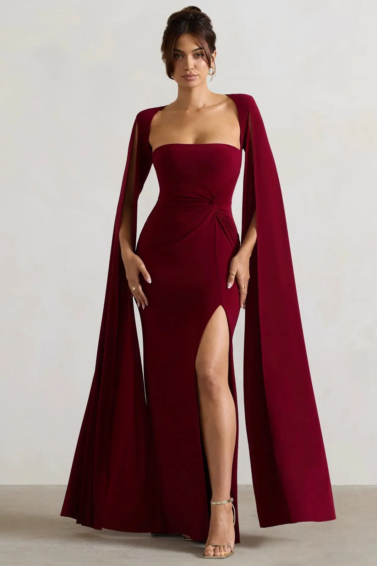 Elegant Bodycon High Slit Long Sleeved Shawl Women Dress Elasticity Tight Sexy Party Club Evening Dress Female Vestido