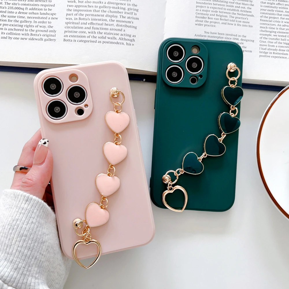 Soft Silicone Love Heart Chain Wrist Bracelet Phone Case For Samsung Galaxy A13 A33 A53 A73 5G A12 A32 A52 A72 A51 Coque Cover silicone case samsung