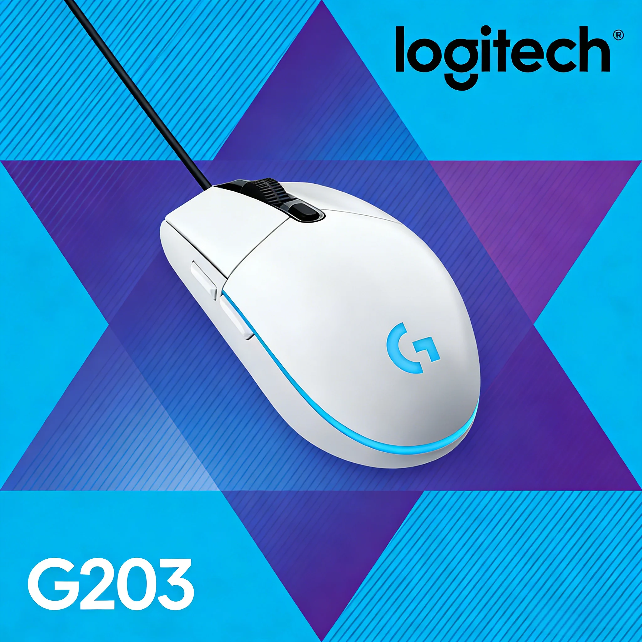 ماوس الألعاب السلكي Logitech G203، درجة الرياضات الإلكترونية، 6 أزرار قابلة للبرمجة ومتعددة الألوان للألعاب التنافسية