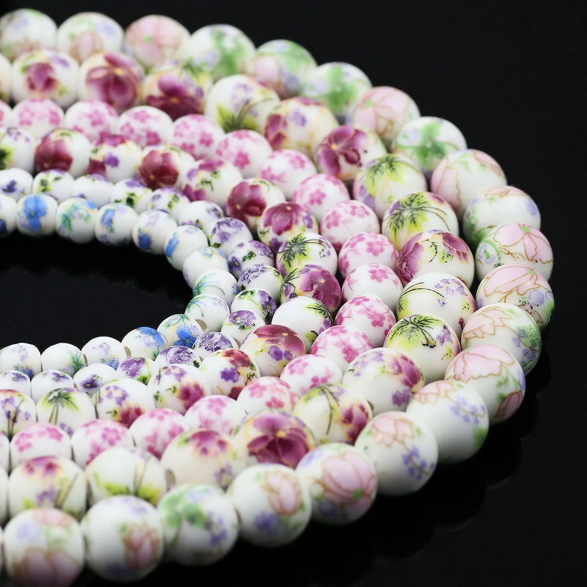 20pcs Multicolor Floral Oblate Ceramic Spacer Beads