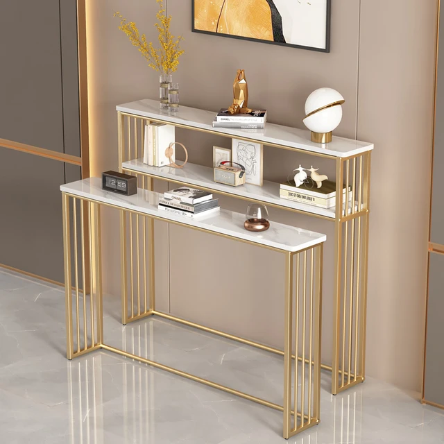 Étagère d'entrée sur pied étroite dorée de luxe, organisateur de rangement de Table de Console arrière de canapé polyvalent pour Table de salon 1