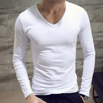 T-shirt sportiva da palestra a maniche lunghe slim fit T-shirt da uomo tinta unita casual con scollo a V T-shirt girocollo T-shirt sportiva fitness