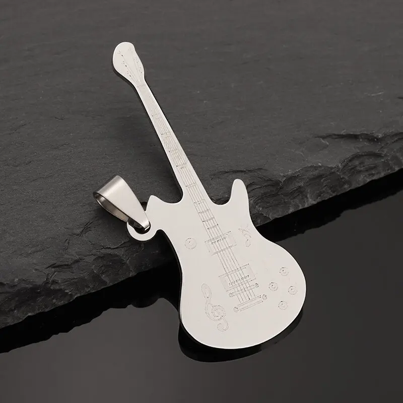 Collana Chitarra Liitata 2 Pezzi - Ciondolo Rock In Acciaio Per Uomini E Donne - Foto 4
