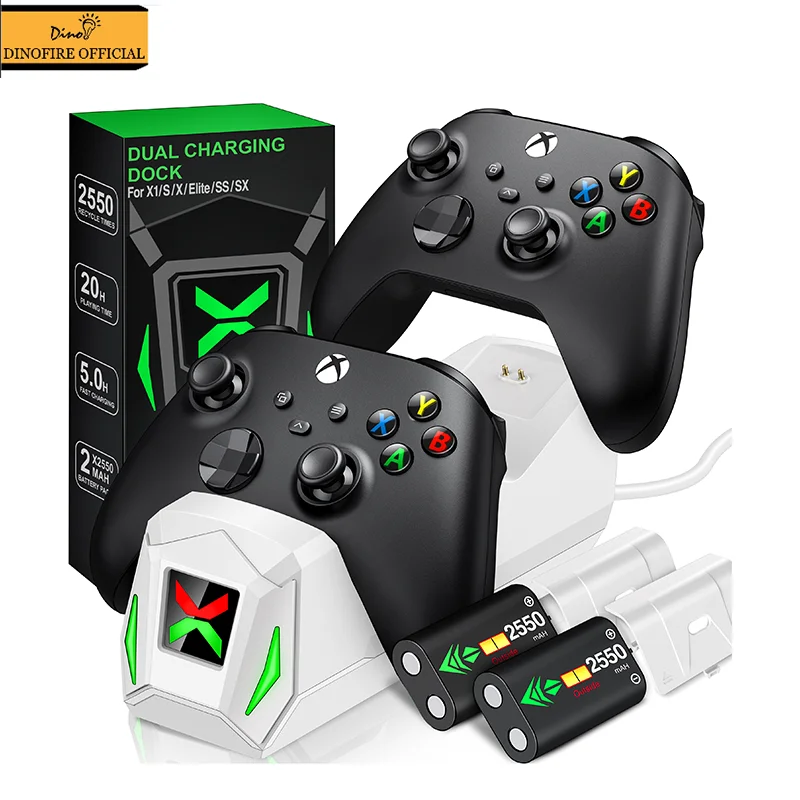 Controller Charger Dock Controller Charging Base Controller Charger DinoFire Type-C Charger Dock For Xbox One/S/X Xbox Series X/S Wireless Controller With 2x2550mAh Rechargeable Battery Covers