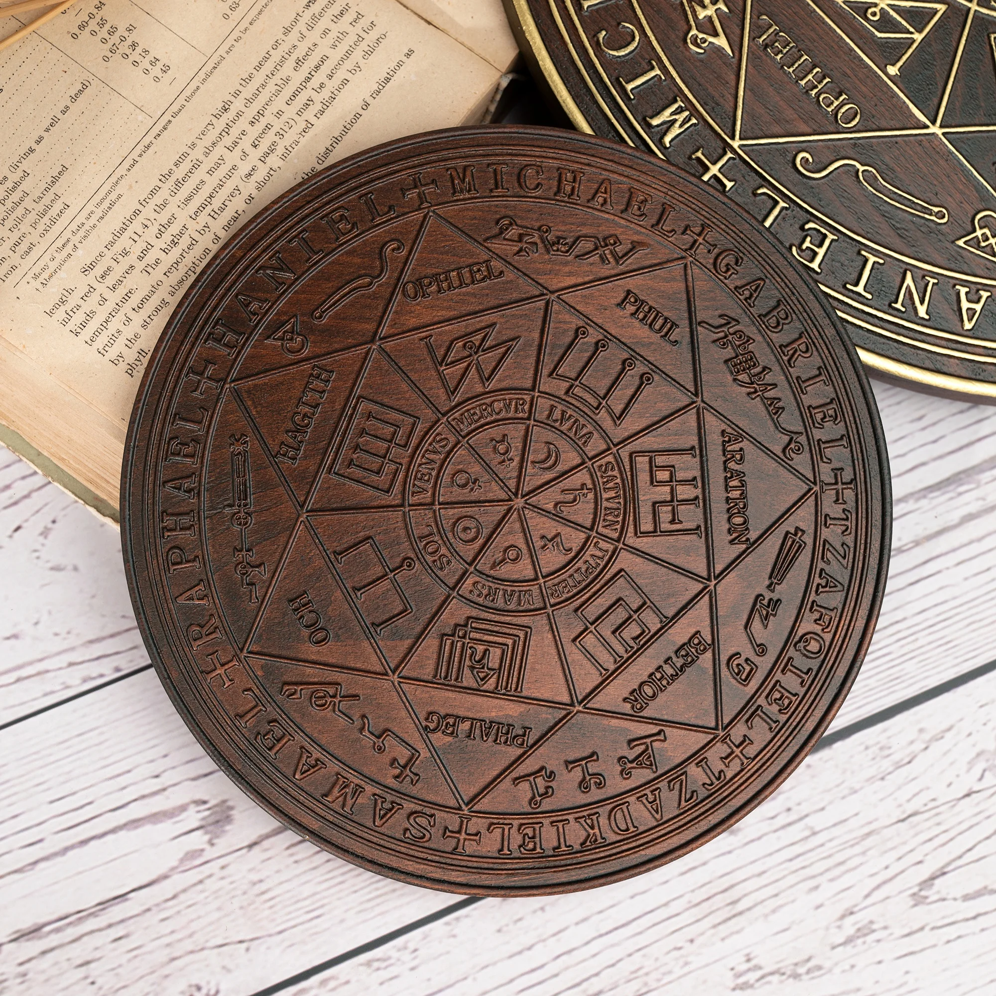 Seven Archangels Saint Michael Seal Wood Carved Home Ornament, Protection Amulet, Hanging Plaque