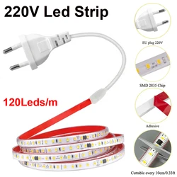 120LEDs/m LED Strip Light 220V Waterproof High Brightness Whit Warm Light Flexible Lamp Tape EU Plug for Home Decor Lighting