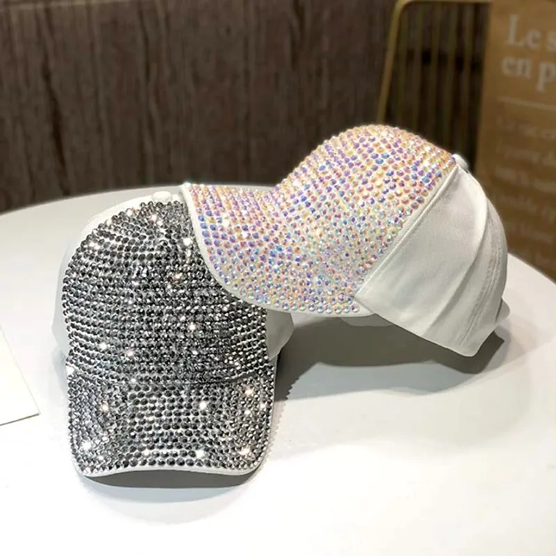 2025 New Women Diamond Inlay Cap Simple Plain Baseball Cap Female Adjustable Casual Outdoor Streetwear Fashion Hat