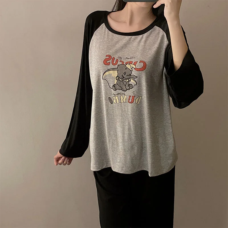 Spring and Autumn Pajamas Women's Modal Round Neck Long Sleeve Pants Loose Home Suit Set Can Be Outworn