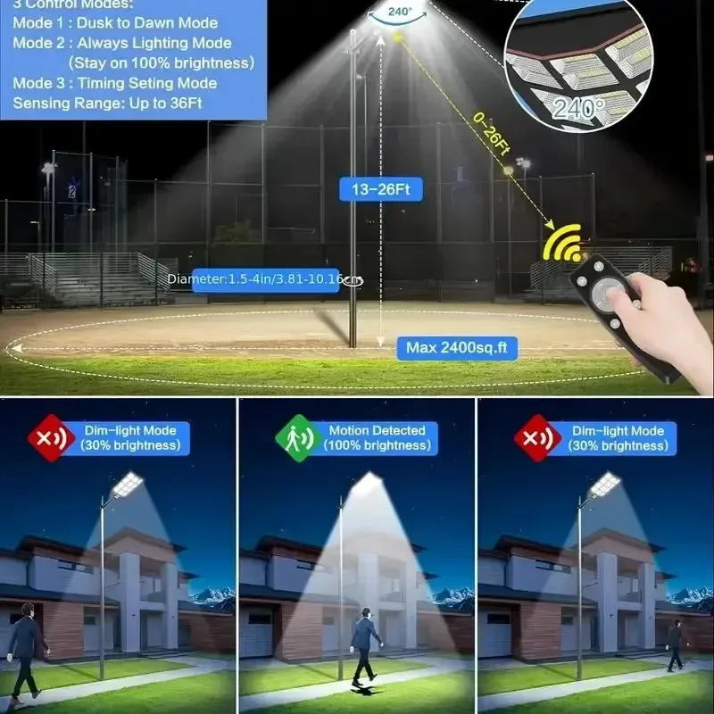 أضواء قوية تعمل بالطاقة الشمسية مع مستشعر حركة في...