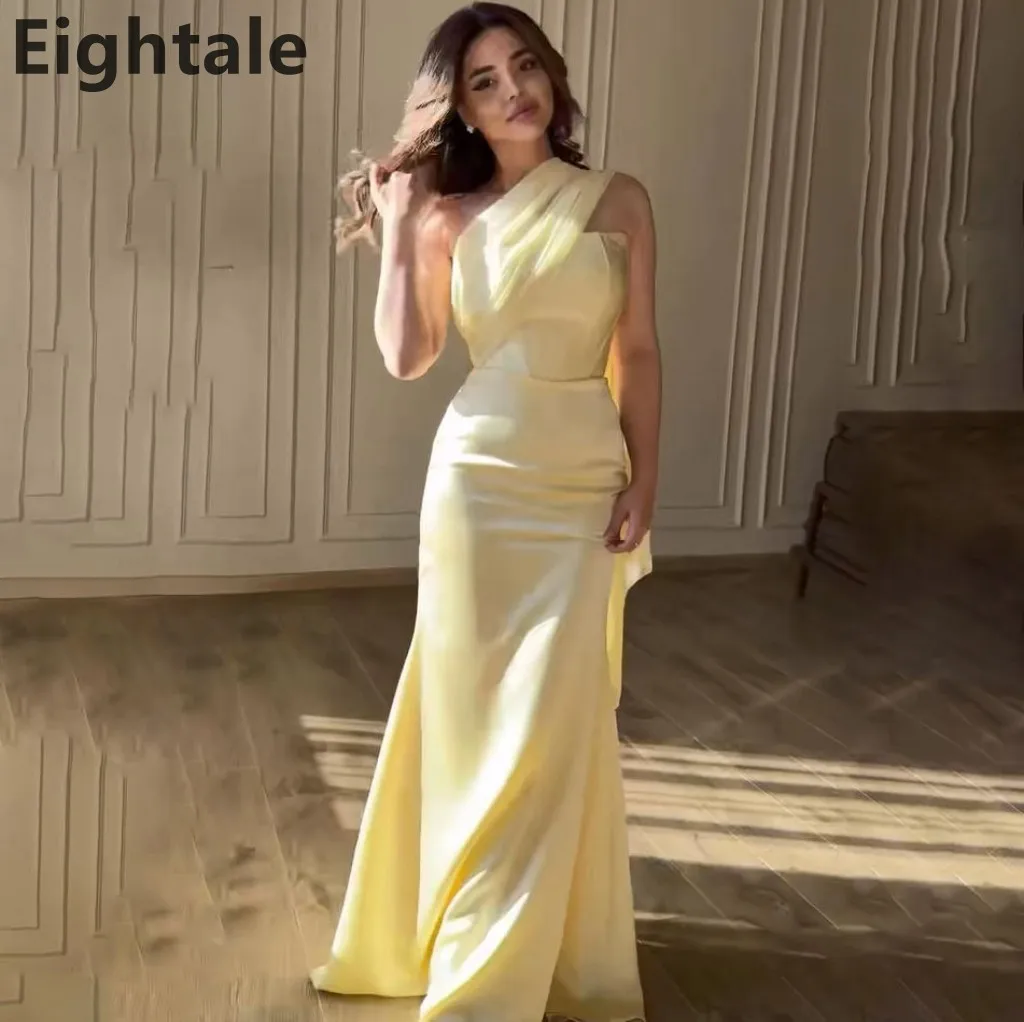 open lace back dress Sparkly Rhinestone Yellow Velvet One Shoulder Tulle Trumpet Prom Dress main image 1