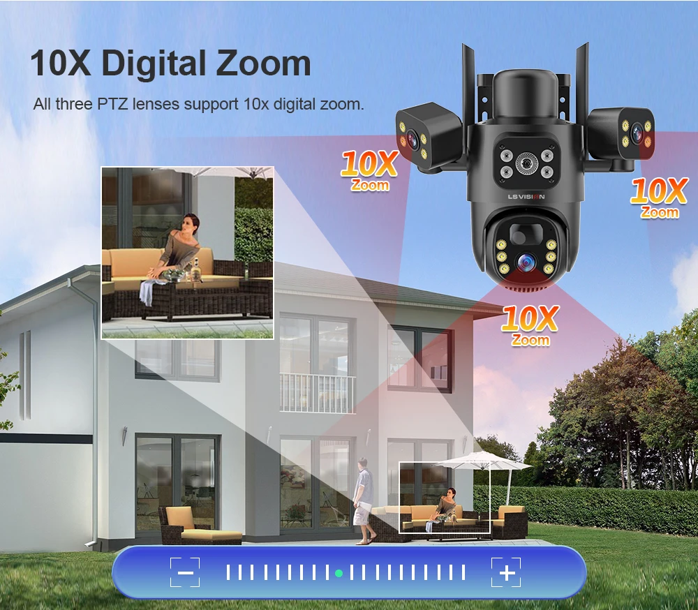 15MP 4G LTE Solar Camera Outdoor WiFi Security Camera 10X Optical Zoom Three Scr