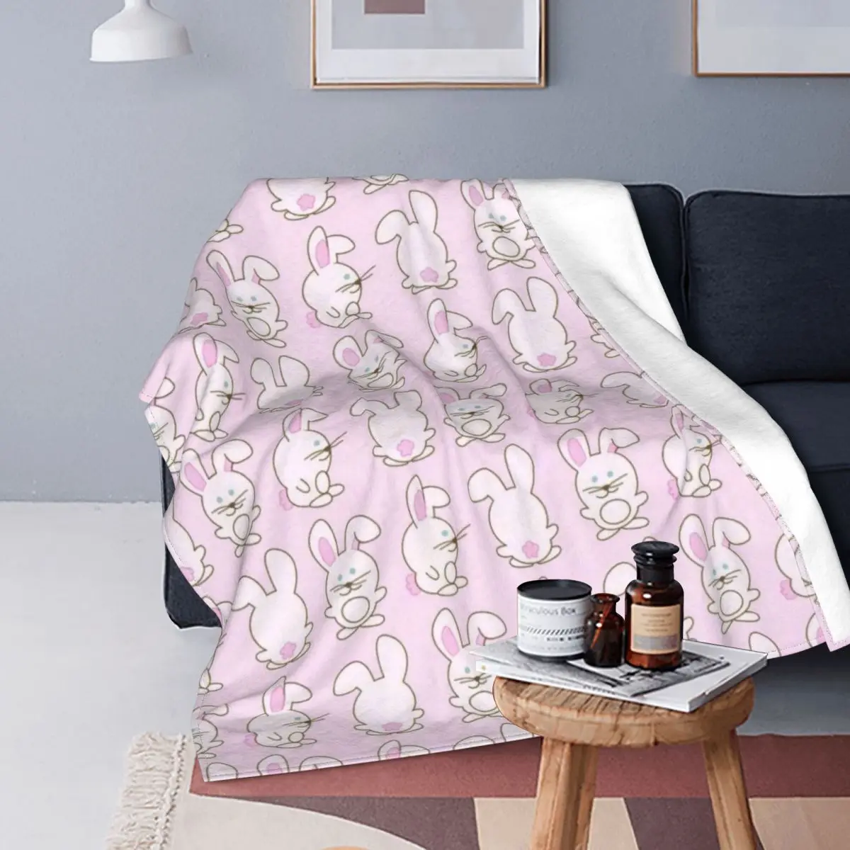 

Rabbit Pattern Blanket Fleece Textile Decor Animal Cartoon Multifunction Ultra-Soft Throw Blankets for Bed Office Bedspreads