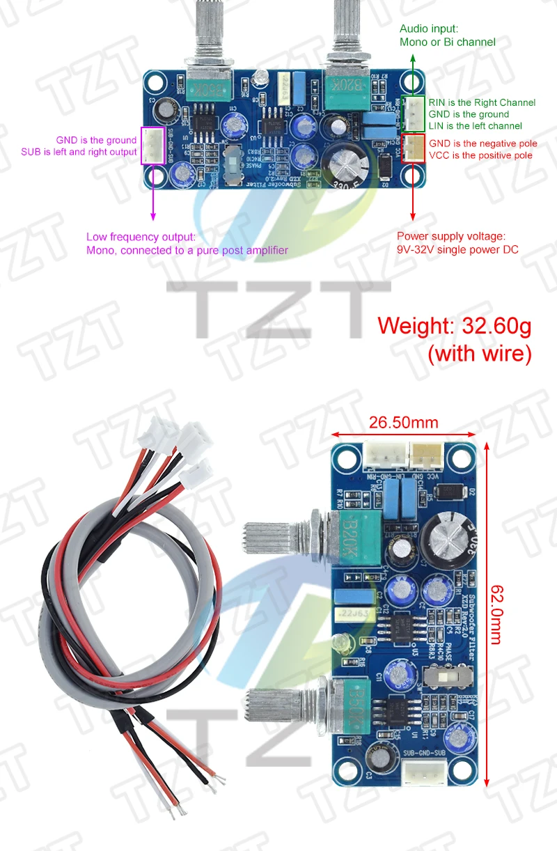 1/3PCS Tiefpassfilter Bass Subwoofer Vorverstärker Verstärkerplatine Single Power DC 9-32V Vorverstärker mit Bass Lautstärkeregelung – Detail 2