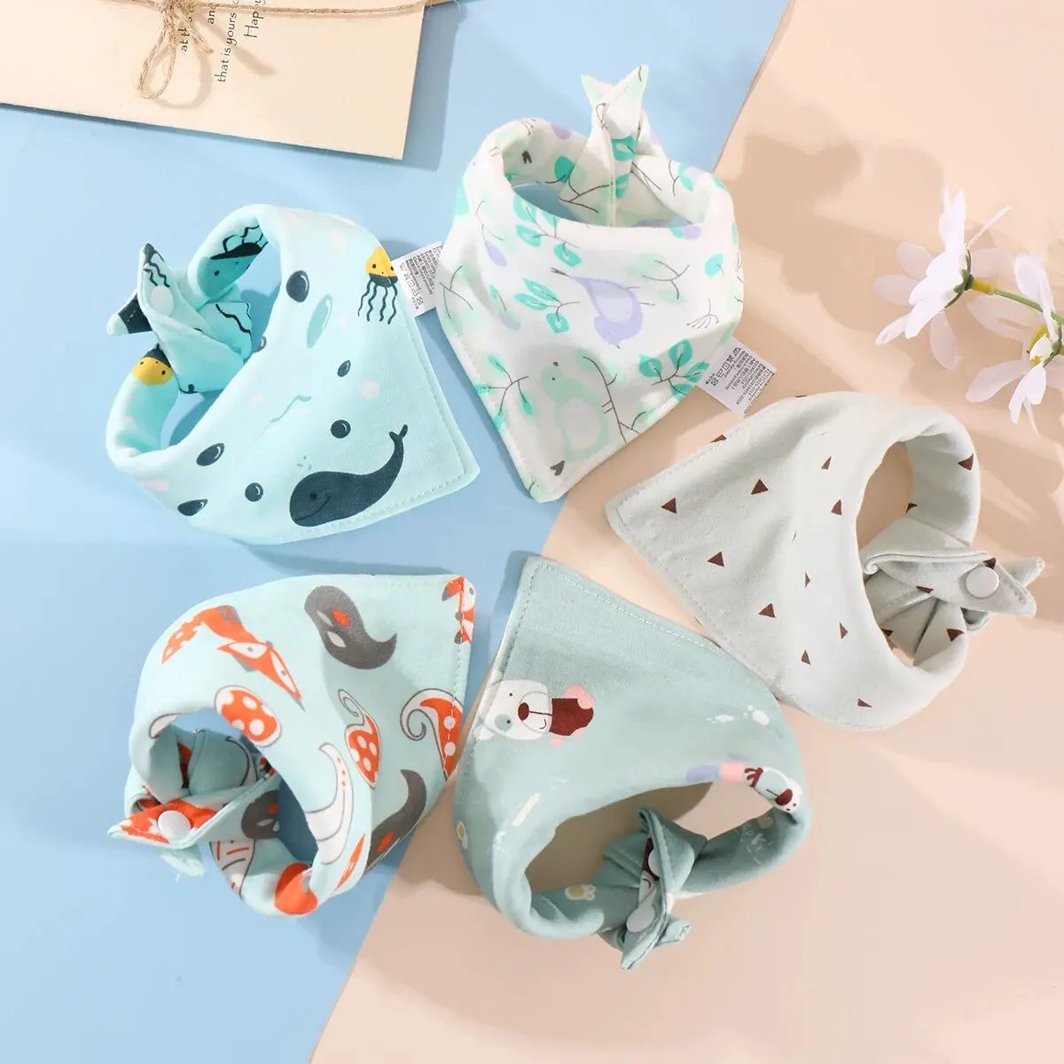 5pcs Cartoon Cotton Bibs 1