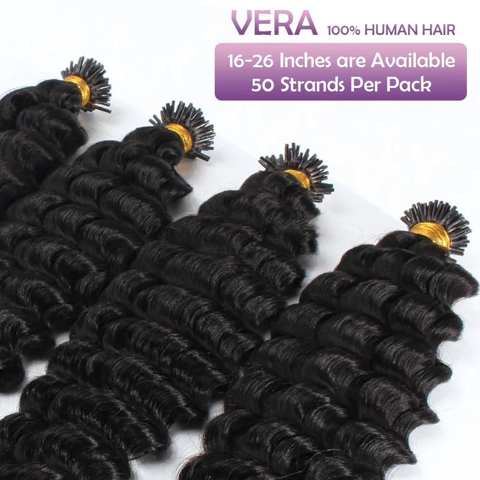 Deep Wave Human Hair I Tip Microlinks Brazilian Virgin Hair Extension Natural Black Itip Bulk Braiding 50 Strands For Women