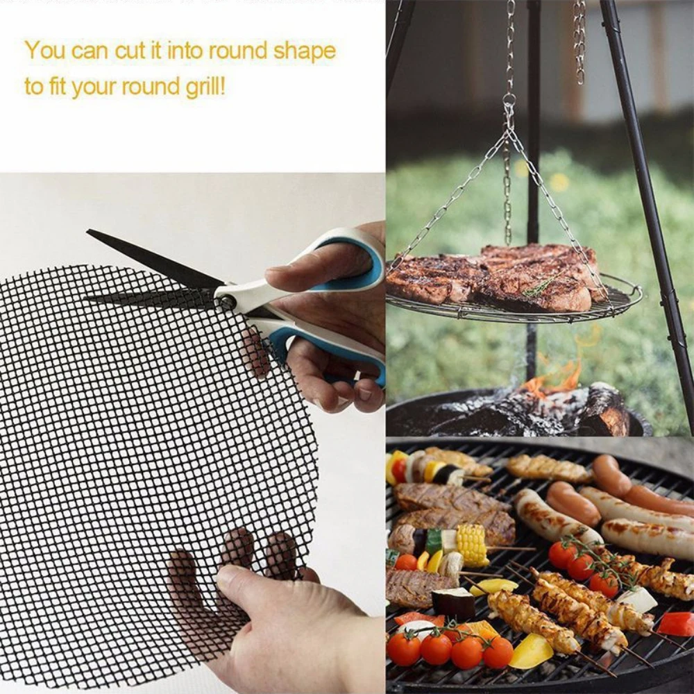 Non-stick Barbecue Mesh Mat High Temperature Resistant BBQ Grid Pad Baking Net Pad Kitchen Cooking Smoker Mat Grill Tool