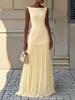 Robe longue plissée patchwork chic et élégante pour femme, sans manches, taille haute, pour soirée, club, bal de promo