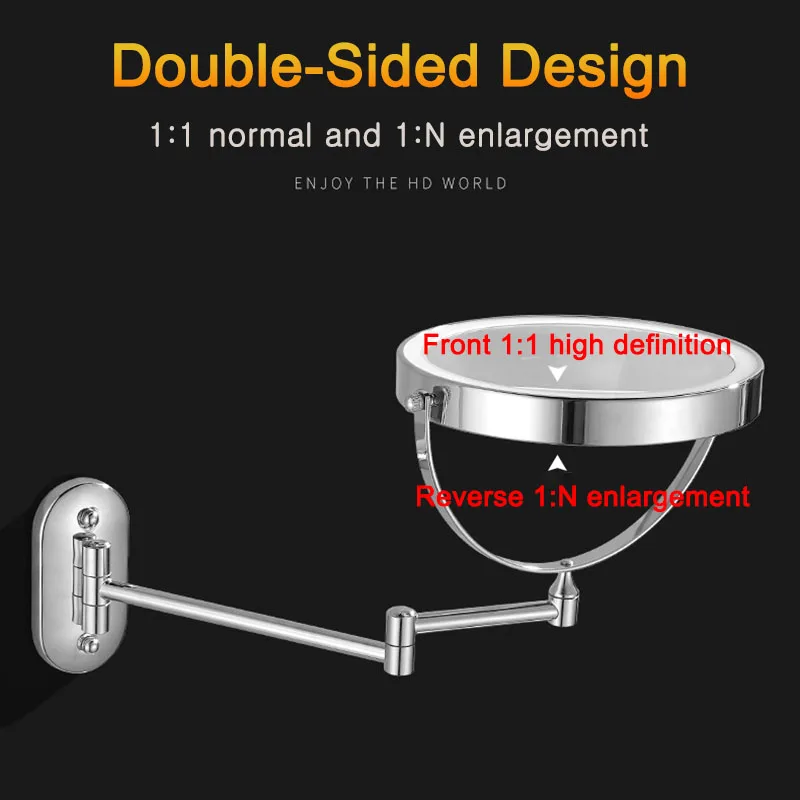 Wall Folding Makeup HD Mirror Double Side Fill Light Magnifying USB Charging Led Tricolor Dimming Bathroom Cosmetic Mirrors 5