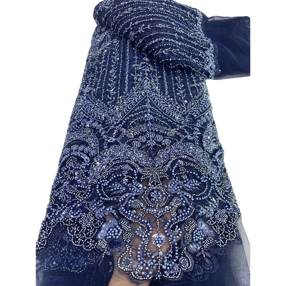 

French Tulle Net Lace with Sequins and Beads SYJ-1406928 African Nigerian Embroidered Lace Fabric Lace Fabric for Sewing