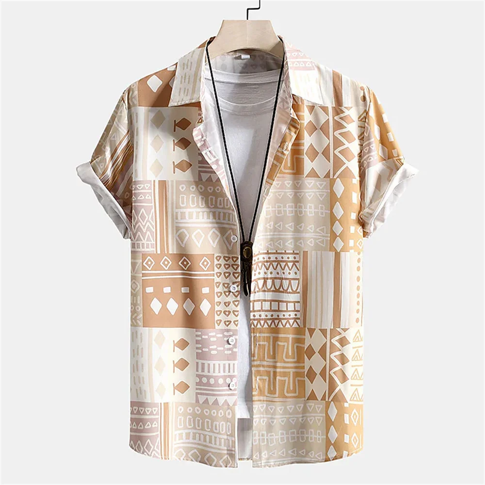 Casual Striped Hawaiian Print Short Sleeve Tops Lapel Shirt 2