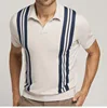 Summer Ice Silk Men Hollow Polo Shirt Breathable Soft Knit Shirt Top Men's Short-sleeved Tee Fashion Color Contrast Men's Shirt 6