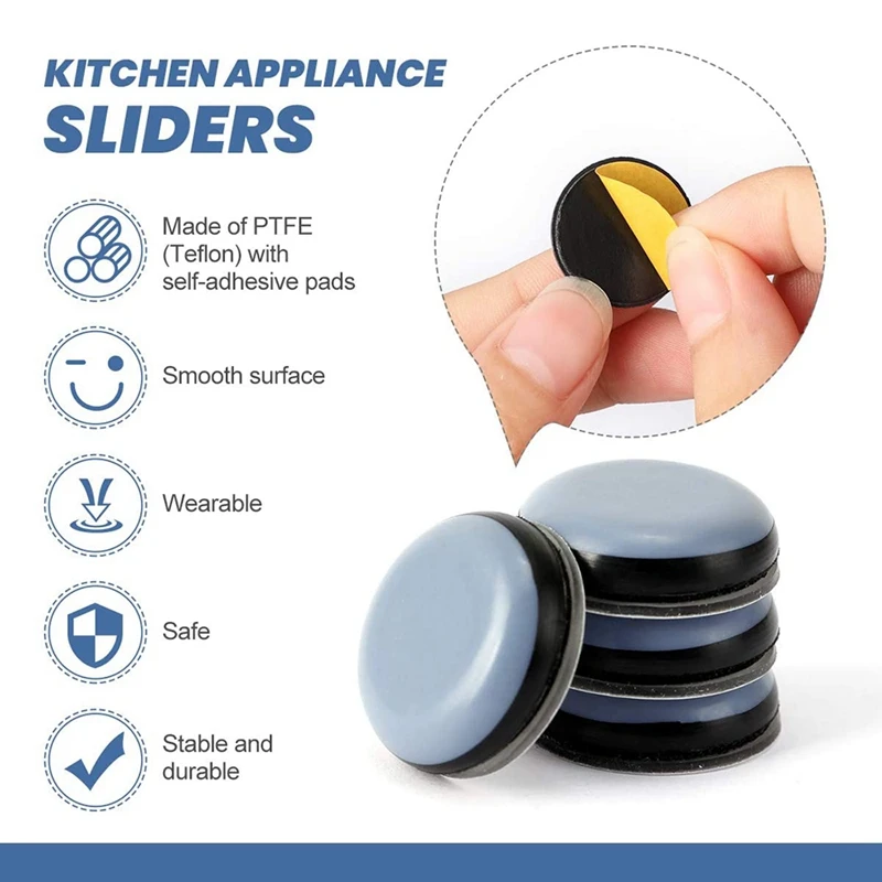 8 Pack Kitchen Appliance Sliders,25mm Adhesive Magic PTFE Sliders