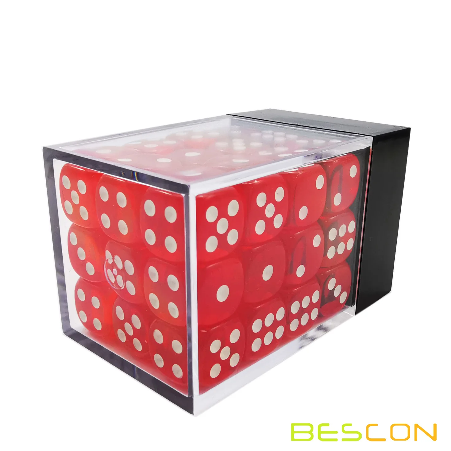 Bescon 12mm 6 Sided Dice 36 in Brick Box, 12mm Six Sided Die (36) Block of Dice, Translucent Red with White Pips 3