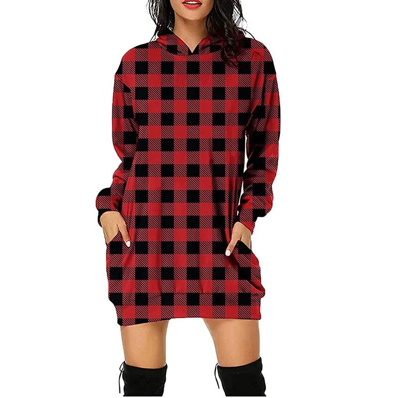 New Plaid 3D Digital Printed Women's Hoodie Trendy Loose Size Fashion Punk Style Sports Slim Fit Hoodie