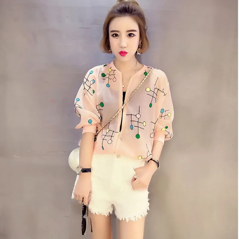 Women Zipper Sweatshirt Short Jacket Summer Sunscreen Clothing Summer Large Size Cardigan Chiffon Quarter Sleeves Tops Coat
