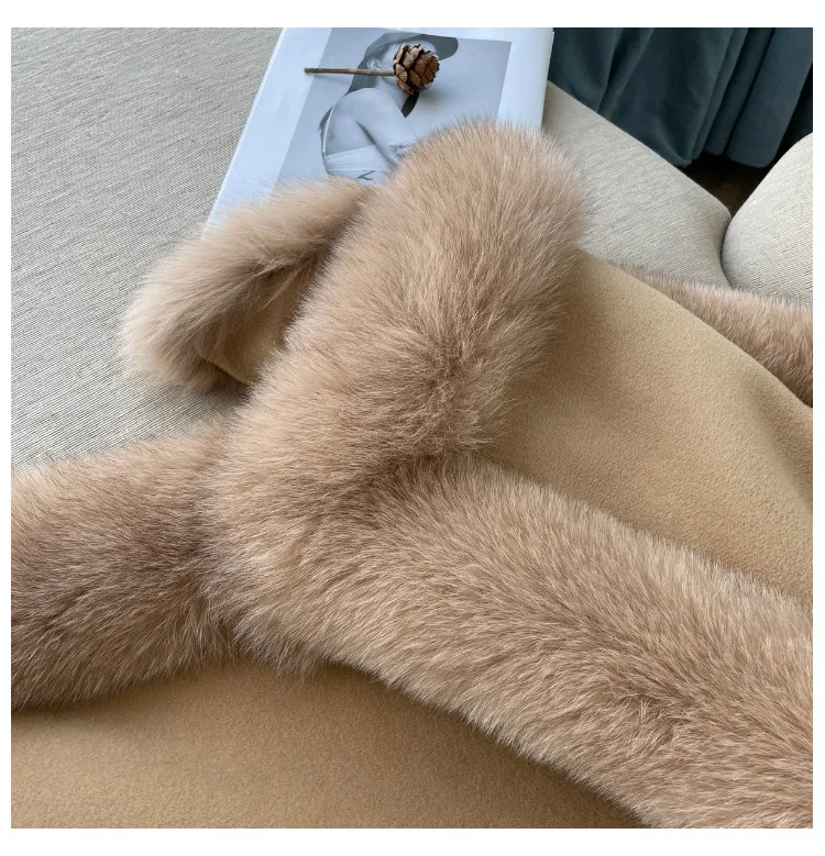 Luxus Frauen Herbst Warme 100% Wolle Schal mit Echten Fuchs Pelz Trim Winter Lange Pashmina Dicken Poncho Wraps Fashoin Cape – Detail 16