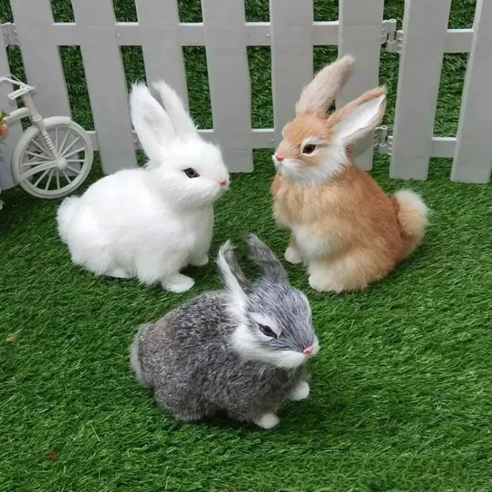 1 Pcs 14CM Simulated Rabbit Animal Model Rabbit Home Decoration Crafts Animal Fake Rabbit Fur Handicrafts Gifts Figurines Miniatures