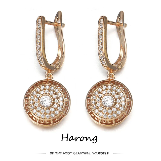 Copper Luxury High-quality Zircon Crystal Drop Earrings Gold Color Hollow Round Fashion Aesthetic Earring For Woman Jewelry Gift 1