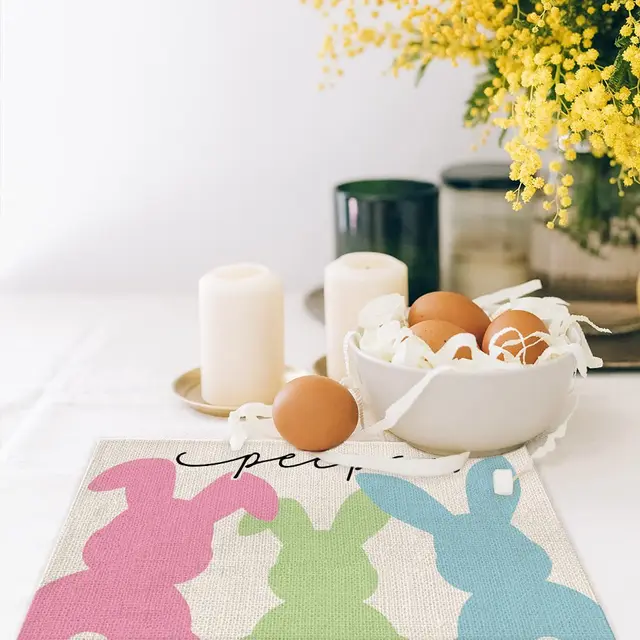 Runner Tavola Pasqua Conigli E Fiori - Tovaglia Decorativa 14x72 Pollici Lavabile Per Festa - Foto 4