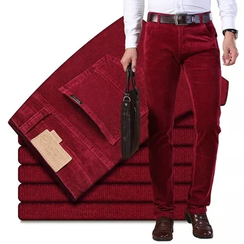 Pantaloni di velluto a coste caldi spessi da uomo autunno inverno pantaloni in pile Jeans lunghi da uomo Casual stile Business da uomo 1