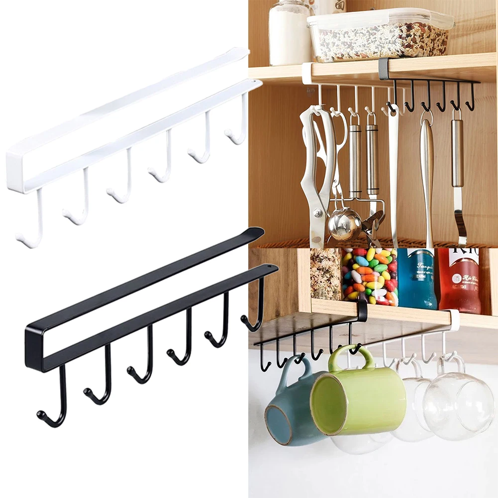 Hanging Under-cabinet Multipurpose Rack Storage Rail, Under-shelf Storage,  Utensil, Pot & Pan Suspended Leather Storage Hanger Cup Hook 