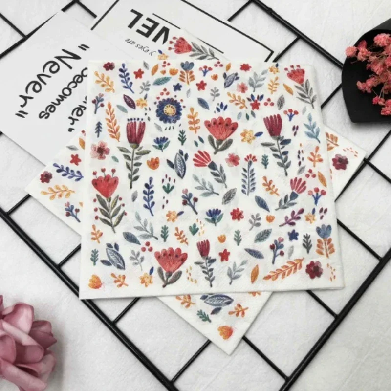 Paper Napkins Colourful Printed Square Paper Napkins Restaurant Floral Facial Tissue Hotel Wedding Table Setting Pure Wood Pulp Paper