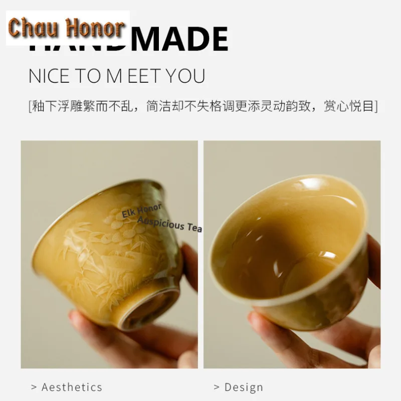 100ml Amber Yellow Ceramic Gaiwan Zen Tea Tureen Tea Bowl with Lid Kit Tea Making Cover Bowl Teaware Accessories Collection