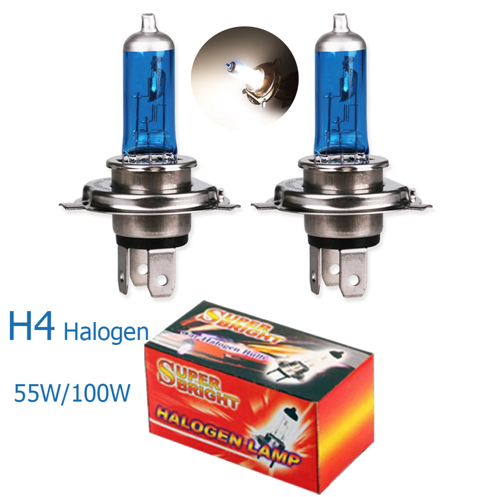 

H4 Lamp Universal Car Mile Headlight H4 55W 12V Halogen Lamp 6000K Car Halogen Bulb P43T Super White Car Light Car Accessory