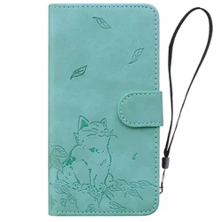 Kawaii Cat Leather Flip Wallet Phone Case Cover - Samsung A34 5G (Green)