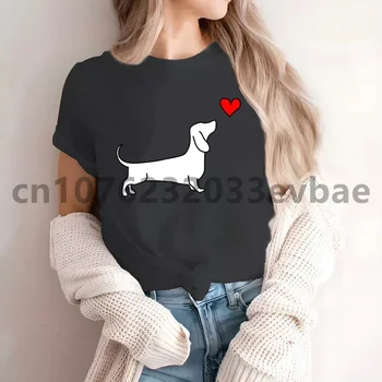 Dachshund Teckel Cute Dog Women's Casual Printing Ladies Clothes High-fashioned Short-sleeved T-shirt Women's Shirt 1