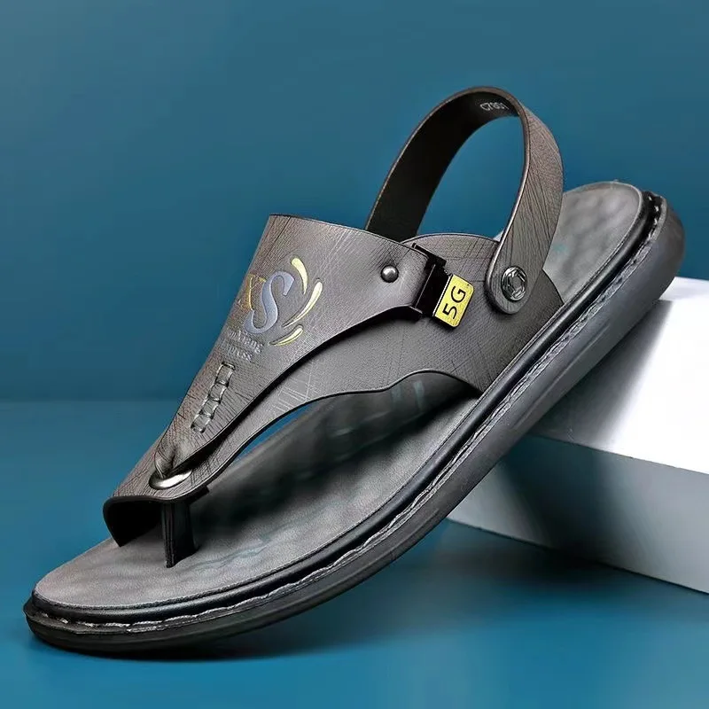 Herr lädersandaler för sommar strand flip-flops casual_voghion.com
