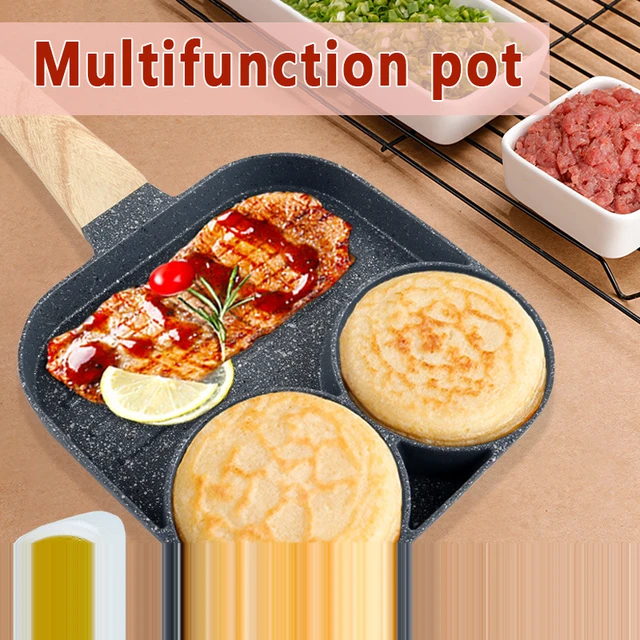 1pc Fry Pan For Egg, Non Stick Ham Pancake Maker, Egg Burger Pan With  Wooden Handle, 4 Holes, For Induction Cooker Gas Stove