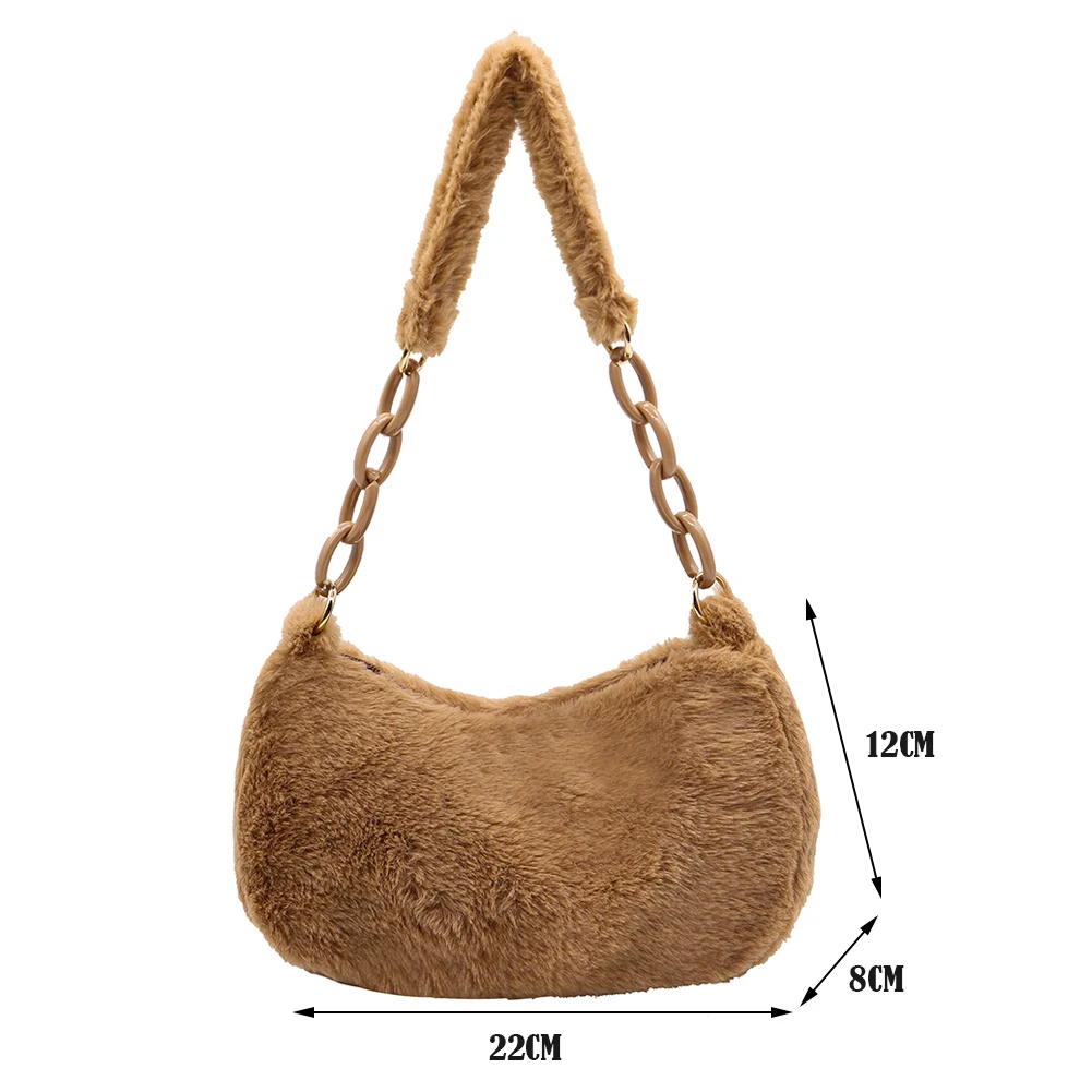 Fashion Winter Plush Shoulder Bags Ladies Acrylic Chain Small Underarm Pouch Fluffy Soft Armpit Bag Shopping Vintage Handbags
