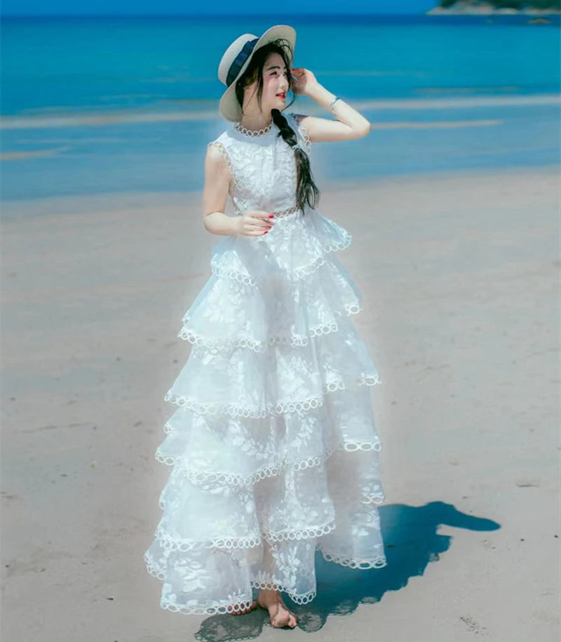 

Женское кружевное платье с вышивкой, белое свадебное платье без рукавов, элегантное платье макси в стиле принцессы, лето 2024