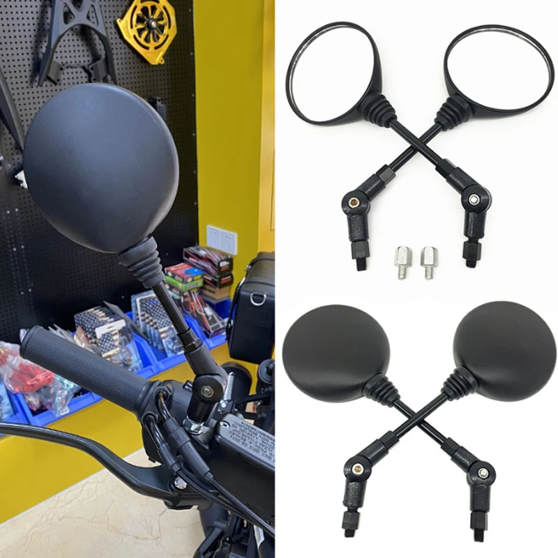 Universal 10mm 8mm Motorcycle Side Mirror Folding Round Rearview Mirrors Motorbike Scooter E-Bike Modified Accessory Cafe Racer