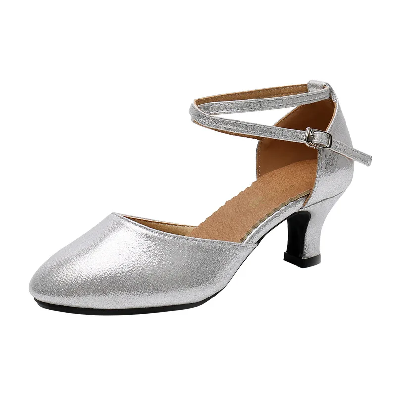 Women Standard Shoes Pearlescent Ladies Ballroom Dance Shoes Closed Toe Salsa Shoes Rubber Soft Outsole Modern Dance Low Heel 4