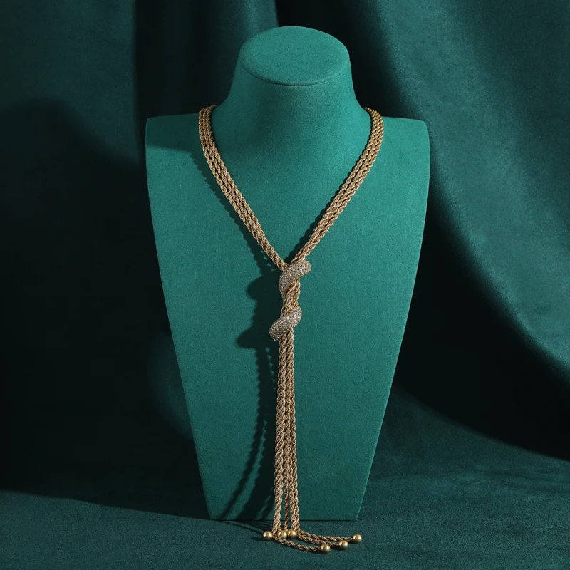 قلادة حبل سلسلة عيار 4 ملم، مطلية بالذهب، بتصميم ع...