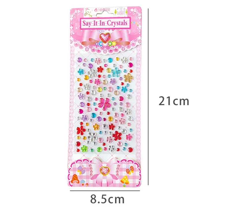 어린이용 크리스탈 아크릴 스티커, DIY 원석 다이아몬드, 오각형 러브 라운드, 자체 접착 스티커 장식, 세트당 4 개